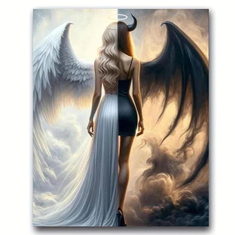 Demons & Angels Pattern DIY Diamond Arts Colorful Painting Kit without Frame, 1 Count Full Round Drill Diamond Arts Painting Kit, Wall Art Decor, DIY Arts