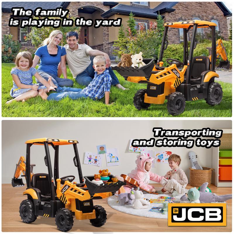 12V Kids JCB Ride On Excavator with Remote Control, Electric Excavator Car for Kids 3-8 with Tractor, Bulldozer,Digging Arm, Ride on Car