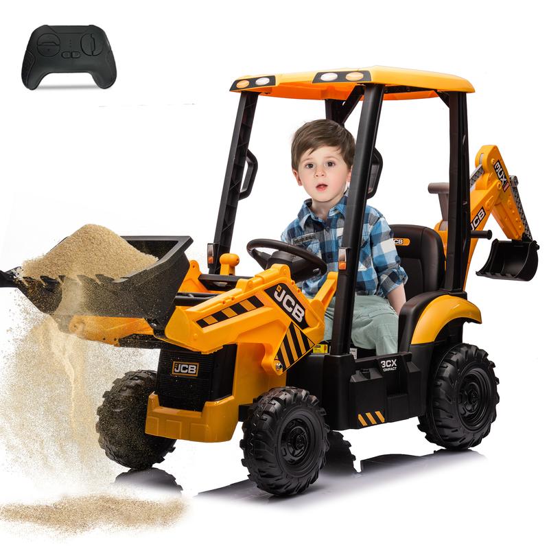 12V Kids JCB Ride On Excavator with Remote Control, Electric Excavator Car for Kids 3-8 with Tractor, Bulldozer,Digging Arm, Ride on Car