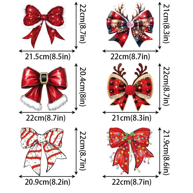 Christmas Themed Bowknot Shape Heat Transfer Sticker, 6 Counts set DIY Heat Transfer Sticker, DIY Clothing Accessories for T-shirt, Jeans, Jacket, Bag, Hat