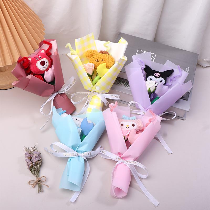 Sanrio Plush Doll Flowers Bouquet Kuromit Melody Cinnamoroll Lotso Doll Everlasting Flowers Bouquet Valentine's Girlfriend Gift