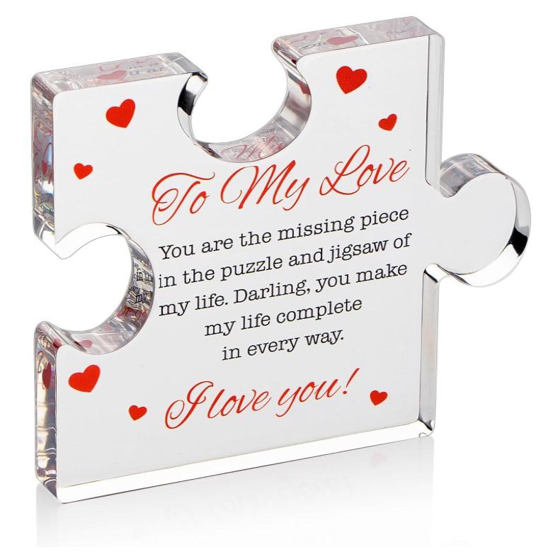 Engraved Acrylic Block Puzzle Piece 3.4 x 2.8 inch I Love You Gifts for Men, Women - Birthday, Anniversary, Valentine's Gift for Husband, Wife, Boyfriend, Girlfriend,Thanksgiving Birthday Gifts Ideas