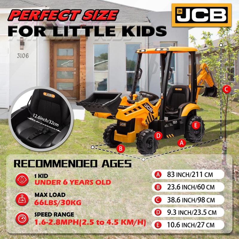 12V Kids JCB Ride On Excavator with Remote Control, Electric Excavator Car for Kids 3-8 with Tractor, Bulldozer,Digging Arm, Ride on Car