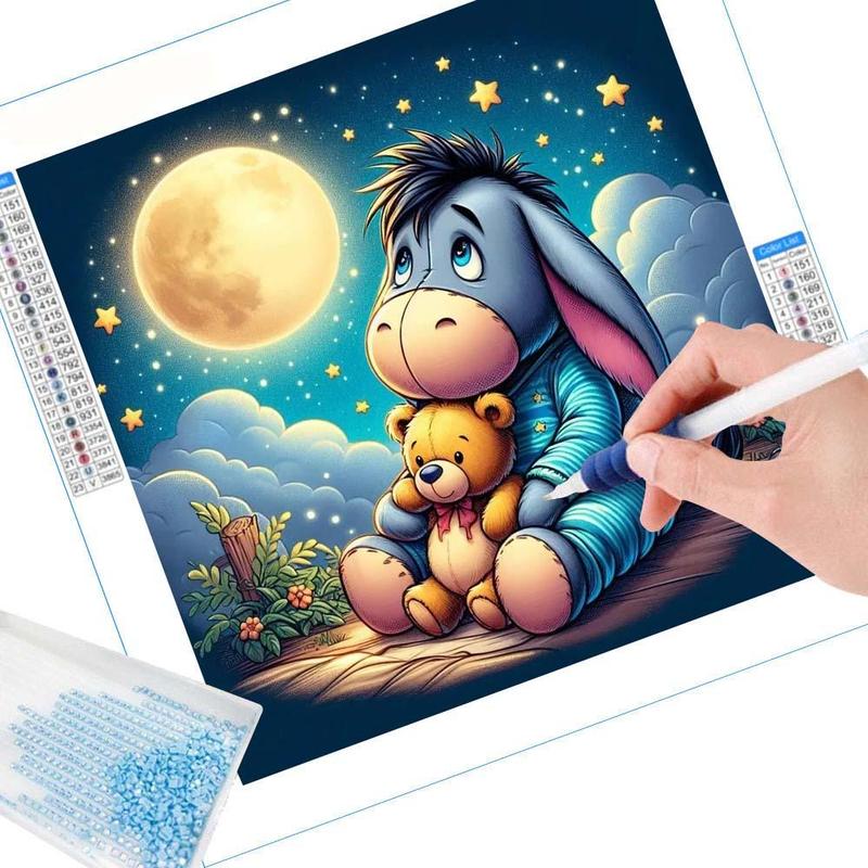 Cartoon Eeyore Pattern Diamond Arts Colorful Painting Kit, DIY 5D Round Diamond Arts Crafts Kit without Frame, Wall Art Ornaments for Home