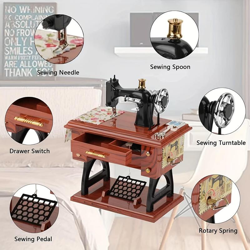 Vintage Sewing Machine Design Music Box, Wind-up Music Box (random Tracks), Desktop Ornaments for Home Bedroom Office Decor Gifts