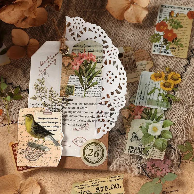 Vintage Scrapbooking Stickers, 120pcs set Retro Flower Butterfly Nature Poem Stamp Letter Sticker, DIY Decorative Stickers for Scrapbook, Journal, Water Bottle, Phone Case, Calendars & Notebook, Christmas Gift