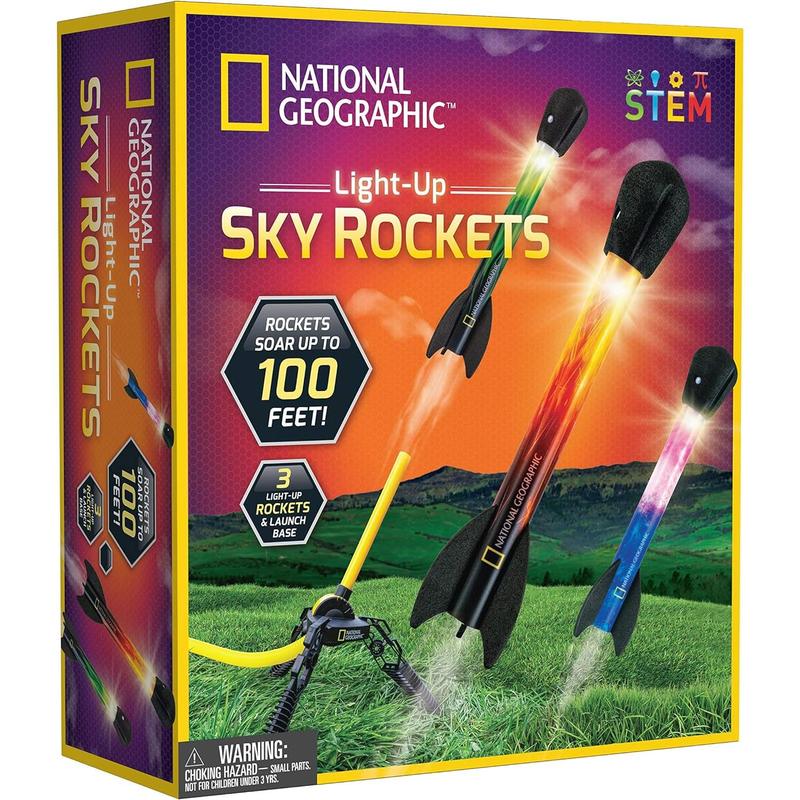 NATIONAL GEOGRAPHIC Air Rocket Toy – Ultimate LED Rocket Launcher for Kids, Jump and Launch The Light Up, Air Powered, Foam Tipped Rockets up to 100 Feet