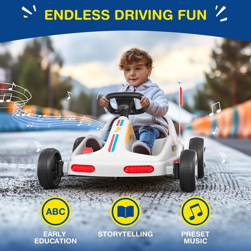 LIGIANT SAT ONE Plus Electric Go Kart, 12V Ride on Car, Flashing Taillight, Bluetooth Music, Remote Control, Storytelling, Ideal First Ride for Kids