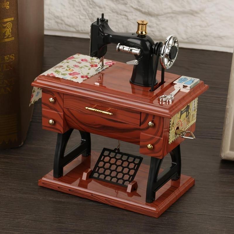 Vintage Sewing Machine Design Music Box, Wind-up Music Box (random Tracks), Desktop Ornaments for Home Bedroom Office Decor Gifts