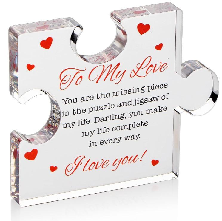 Engraved Acrylic Block Puzzle Piece 3.4 x 2.8 inch I Love You Gifts for Men, Women - Birthday, Anniversary, Valentine's Gift for Husband, Wife, Boyfriend, Girlfriend,Thanksgiving Birthday Gifts Ideas