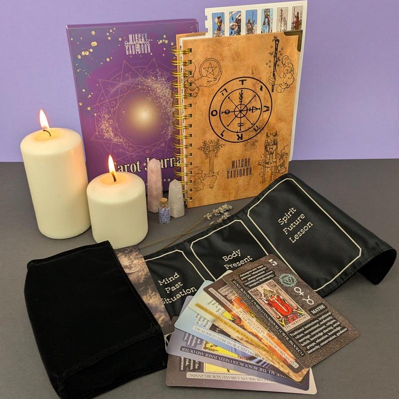 Tarot Learning Set for Beginners in BLACK with Tarot Journal, Tarot Cards, Velvet Tarot Holder Wrap, Tarot Journal, and Stickers