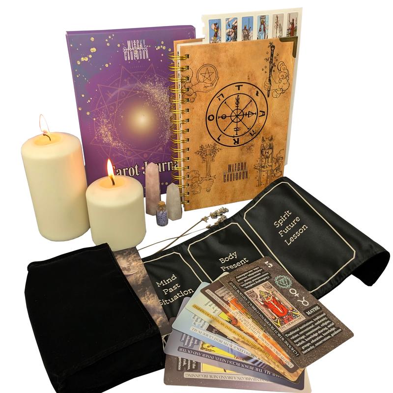 Tarot Learning Set for Beginners in BLACK with Tarot Journal, Tarot Cards, Velvet Tarot Holder Wrap, Tarot Journal, and Stickers