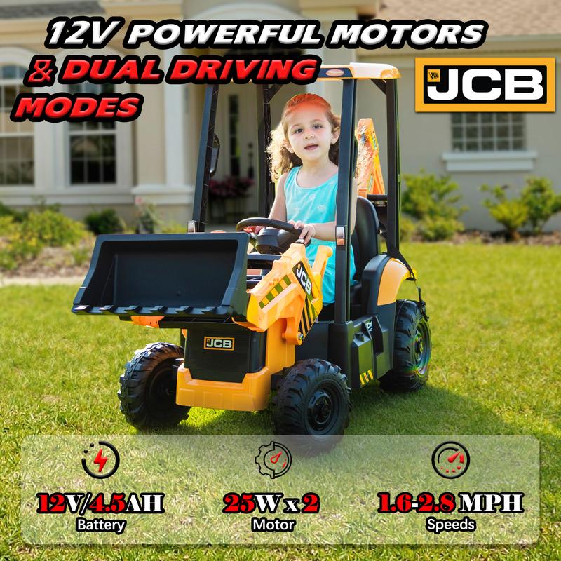 12V Kids JCB Ride On Excavator with Remote Control, Electric Excavator Car for Kids 3-8 with Tractor, Bulldozer,Digging Arm, Ride on Car