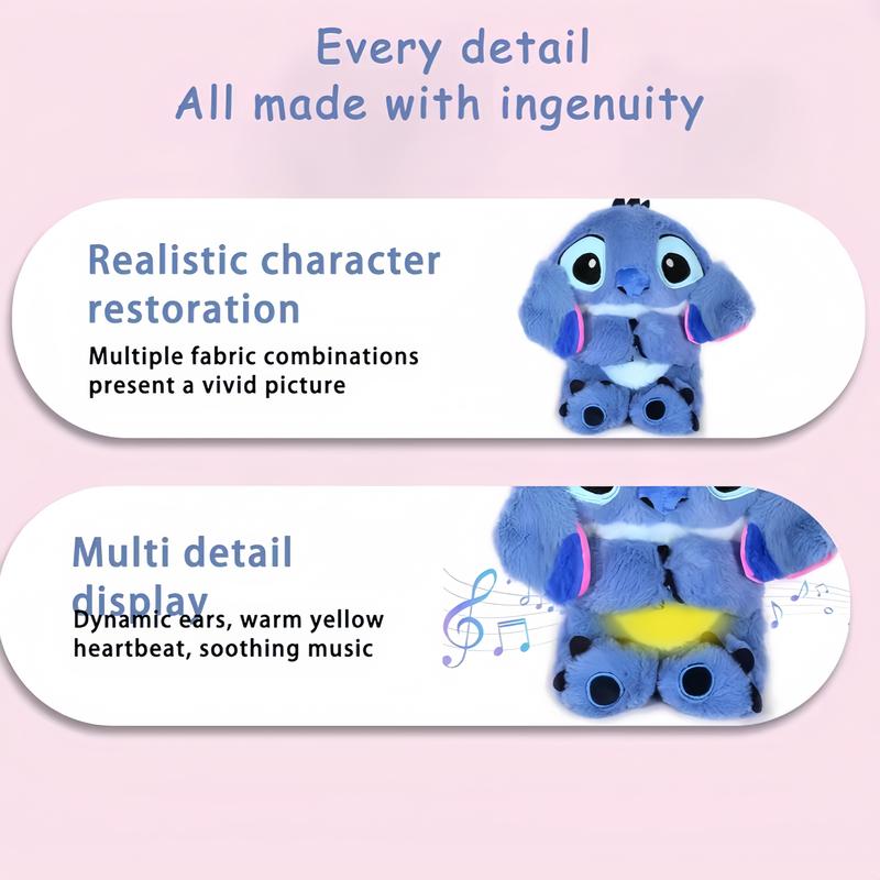 Breathing Animal Plushie -Soothing S　t　i　t　c　h plushie with realisticbreathing, lights and music thatrelieves anxiety Stitch Anxiety