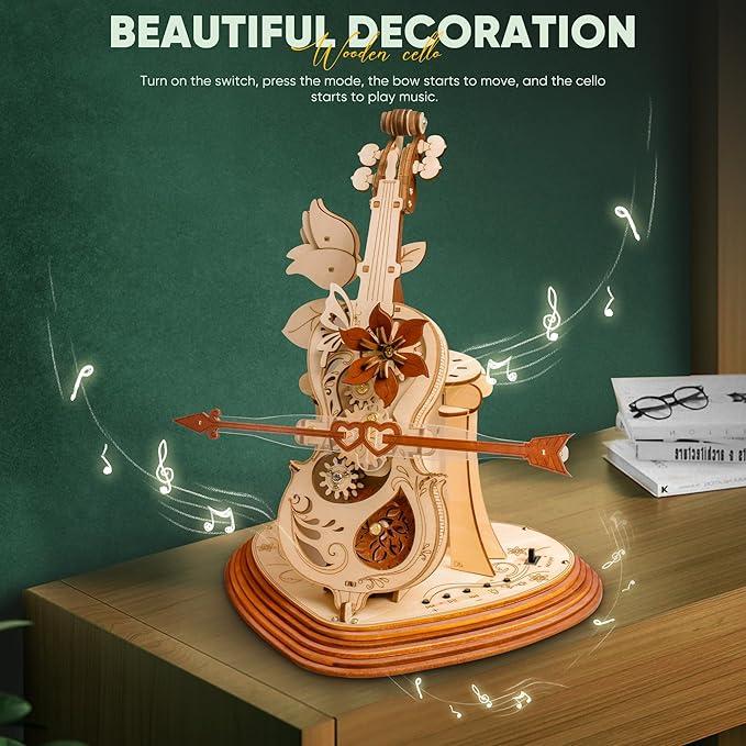 3D Puzzles for Adults, Cello Wooden Puzzles Music Box Set, 2024 Upgrade with Light and Bluetooth function, 3D Wooden Puzzles Birthday Present Hobby for Adults & Teens, Room Decor