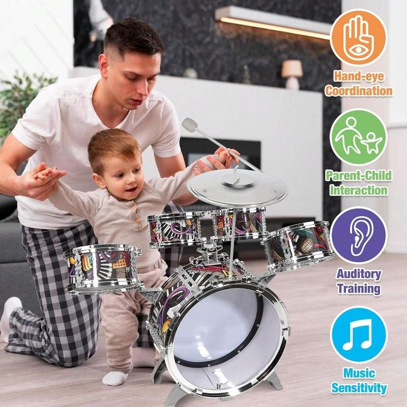 Kids Drum Set For Toddlers With 5 Piece High Drums, Mini Jazz Drumset Kit Musical Instruments Toy For Age 3 4 5 6 7 8 9 10 11 12 Year Old Boys Girls Baby Children Halloween Christmas Gift