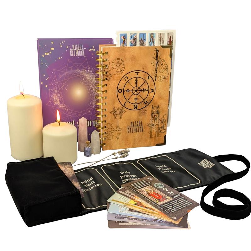 Tarot Learning Set for Beginners in BLACK with Tarot Journal, Tarot Cards, Velvet Tarot Holder Wrap, Tarot Journal, and Stickers