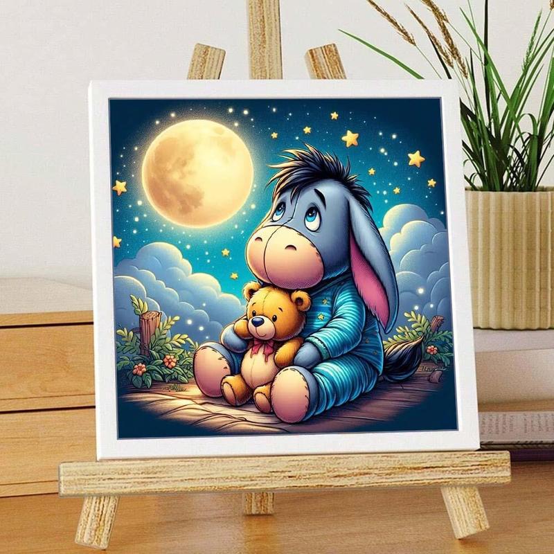 Cartoon Eeyore Pattern Diamond Arts Colorful Painting Kit, DIY 5D Round Diamond Arts Crafts Kit without Frame, Wall Art Ornaments for Home