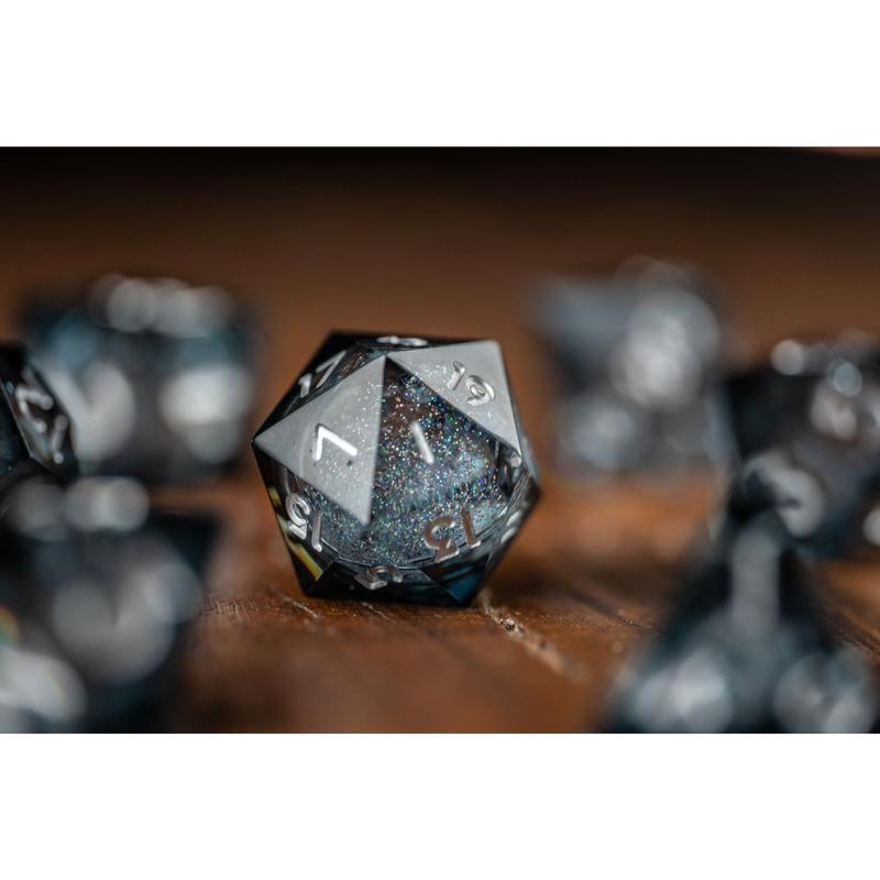 DnD dice sets: Shadow Nebula Black Dice Set: Sharp Edge Polyhedral Liquid Core Dice with Glitter - Premium Space DnD Dice for Dungeons and Dragons