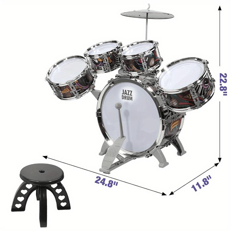 Kids Drum Set For Toddlers With 5 Piece High Drums, Mini Jazz Drumset Kit Musical Instruments Toy For Age 3 4 5 6 7 8 9 10 11 12 Year Old Boys Girls Baby Children Halloween Christmas Gift