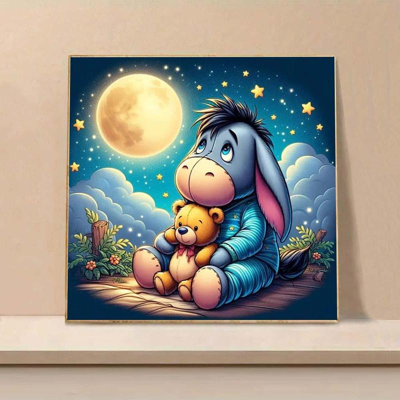 Cartoon Eeyore Pattern Diamond Arts Colorful Painting Kit, DIY 5D Round Diamond Arts Crafts Kit without Frame, Wall Art Ornaments for Home