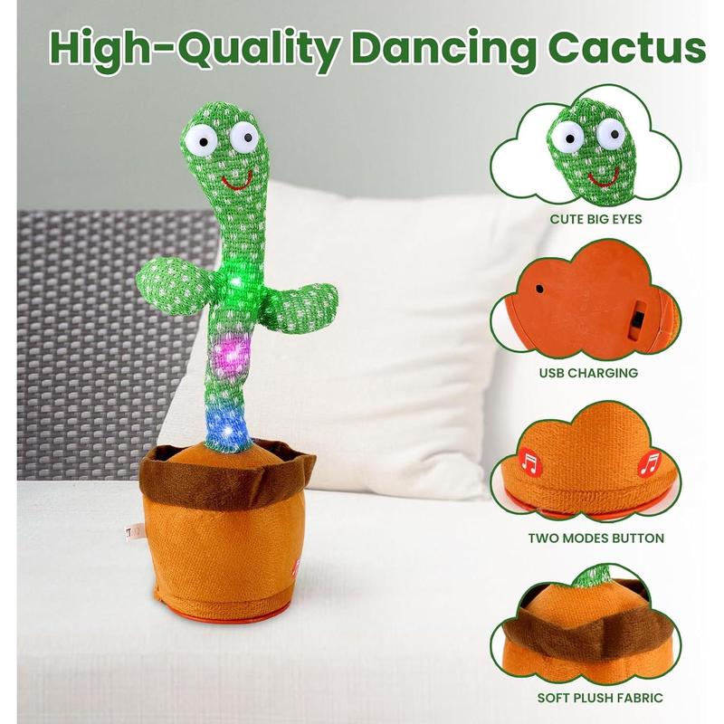 USB Charging Dancing Talking Cactus Baby Toy with 120 English Songs, Singing Mimicking Talking Cactus Toy Mimics Back, Cactus Toy That Talks Back