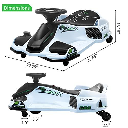 12V Electric Drifting Go-Kart with High Low Variable Speed, 5 Wheels, Built-in Music, Front and Tail LED Lights, Low-Power Alarm - Available in Multiple Colors