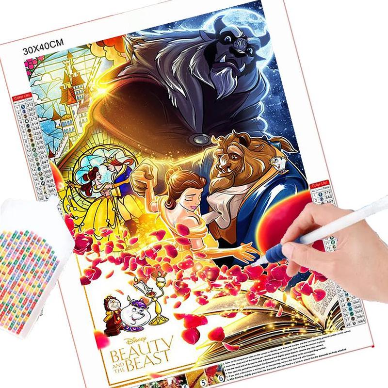 Cartoon Beauty and Beast Pattern DIY Diamond Arts Colorful Painting Kit without Frame, DIY 5D Diamond Arts Colorful Painting Kit, Wall Art Decor