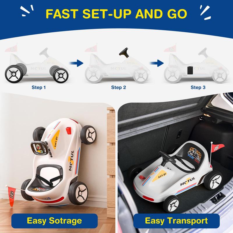 LIGIANT SAT ONE Plus Electric Go Kart, 12V Ride on Car, Flashing Taillight, Bluetooth Music, Remote Control, Storytelling, Ideal First Ride for Kids