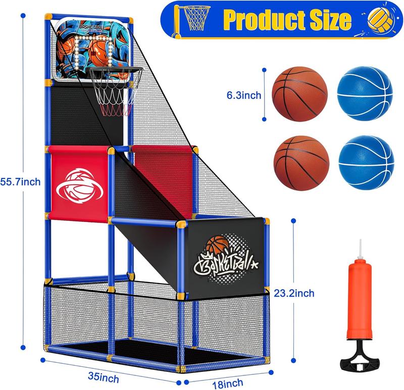 Kids Arcade Basketball Hoop with 4 Balls, Indoor Outdoor Single Shot Basketball Game for Toddler,Carnival Games Sport Toys Gifts for Boys Girls Ages 3-8 Years Old,Ideal for Competition