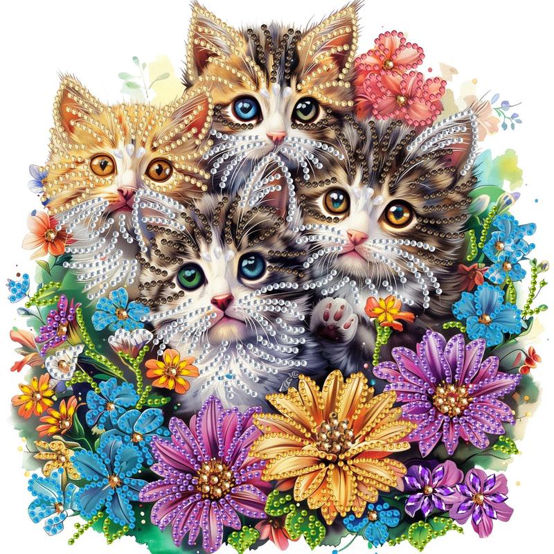 Cat & Flower Pattern DIY Diamond Arts Colorful Painting Kit without Frame, DIY 5D Irregular Diamond Arts Colorful Painting Kit, Wall Art Decor for Home